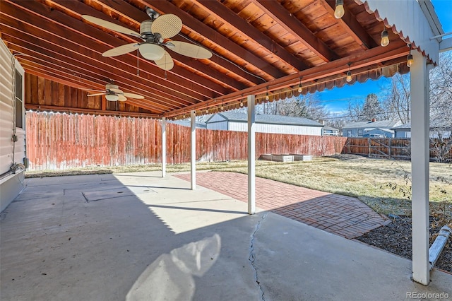 view of patio / terrace featuring a fenced backyard and ceiling fan