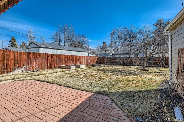 view of yard featuring a fenced backyard and a patio