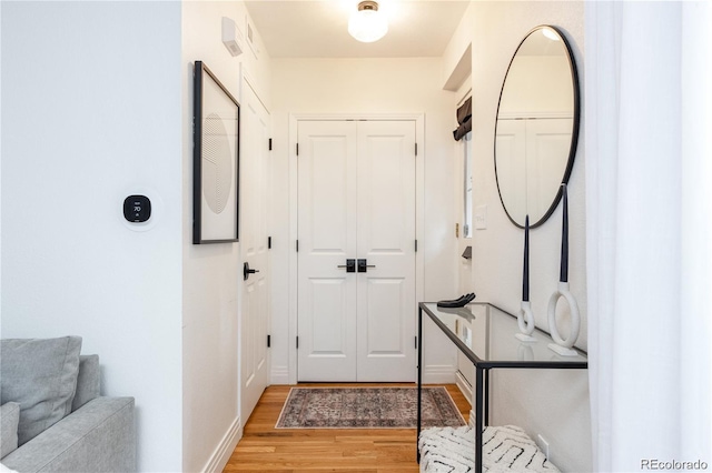 entryway with wood-type flooring