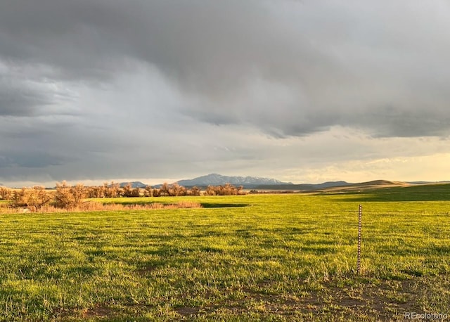 view of yard with a mountain view and a rural view