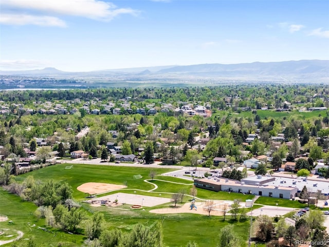 aerial view of residential area with a mountainous background