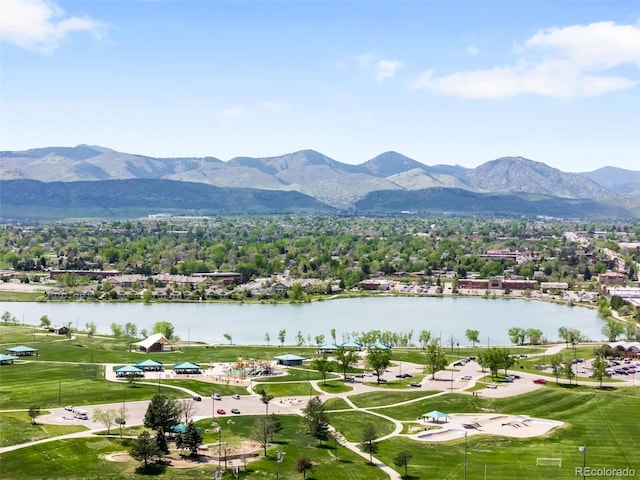 drone / aerial view of a water and mountain view