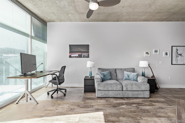 1700 Bassett St Unit 820, Denver, CO 80202 - office featuring a ceiling fan, wood finished floors, and baseboards