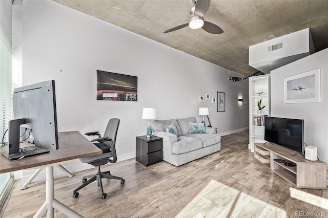 1700 Bassett St Unit 820, Denver, CO 80202 - office area with wood finished floors, a ceiling fan, and baseboards