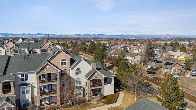 aerial view featuring a residential view and a mountain view