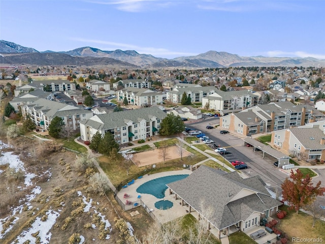 drone / aerial view featuring a mountain view