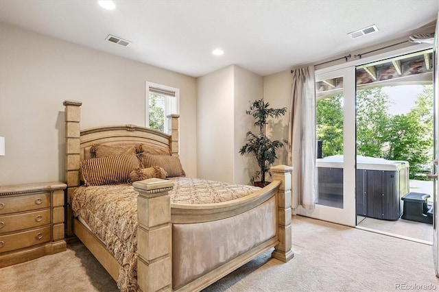 9065 E Lost Hill Trl, Lone Tree, CO 80124 - bedroom with light carpet, access to outside, and recessed lighting
