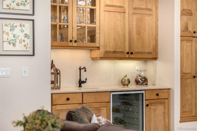 22554 Treetop Ln, Golden, CO 80401 - indoor bar with beverage cooler and decorative backsplash
