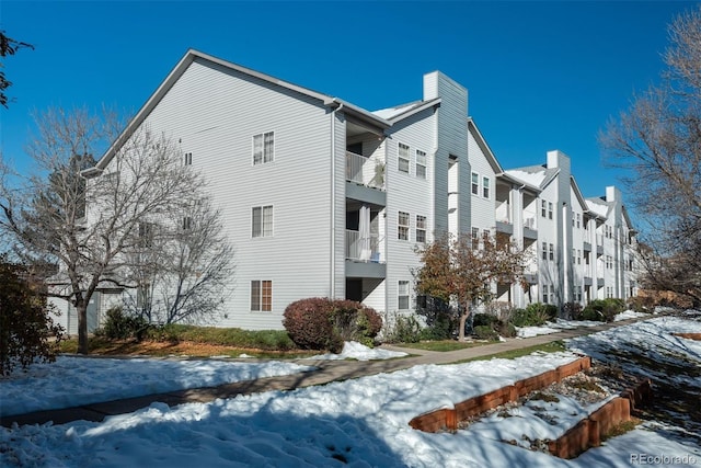 view of snow covered building