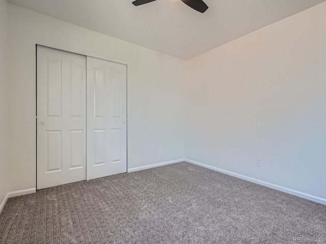 21770 Mount Elbert Pl, Parker, CO 80138 - unfurnished bedroom featuring carpet flooring, a closet, and a ceiling fan