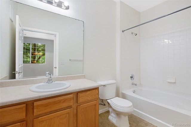 bathroom with vanity, shower / bathing tub combination, toilet, and tile patterned floors