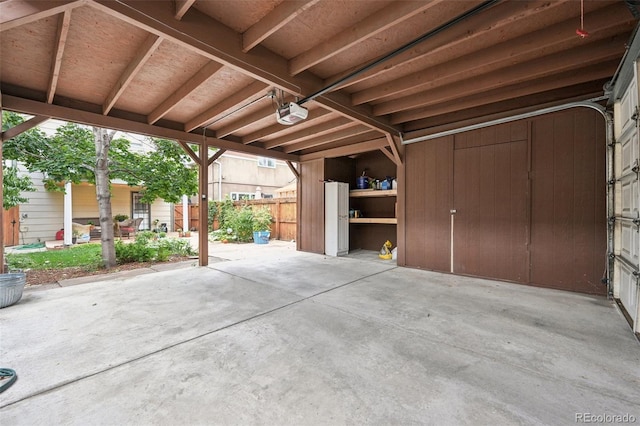 garage with a garage door opener