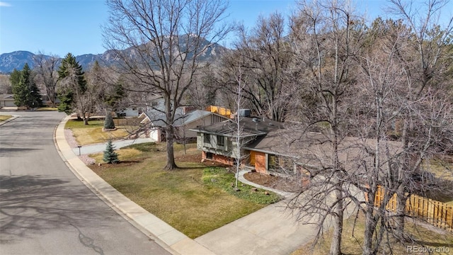 drone / aerial view with a mountain view