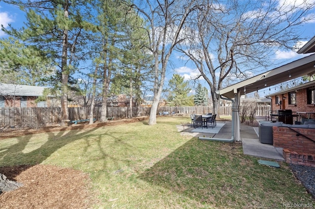 view of yard with a patio area and a fenced backyard