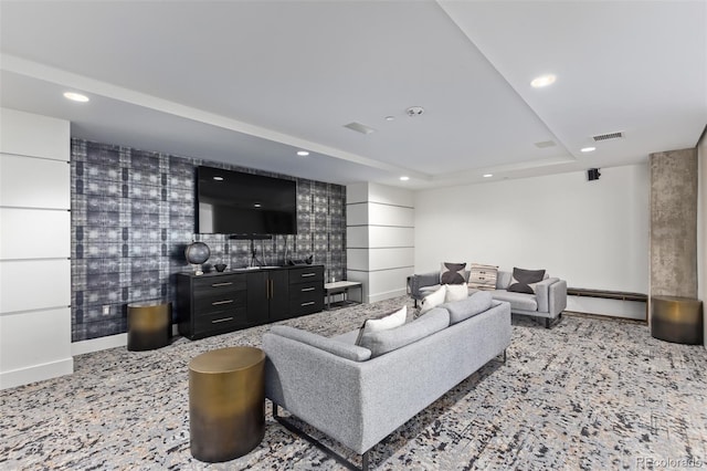 1700 Bassett St Unit 409, Denver, CO 80202 - living area with recessed lighting, baseboards, and a baseboard heating unit