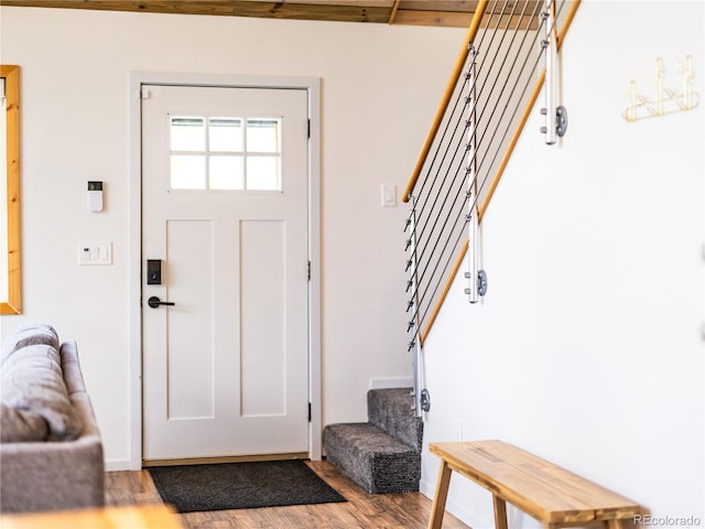 2946 Middle Fork Vis, Fairplay, CO 80440 - entrance foyer with stairs and wood finished floors