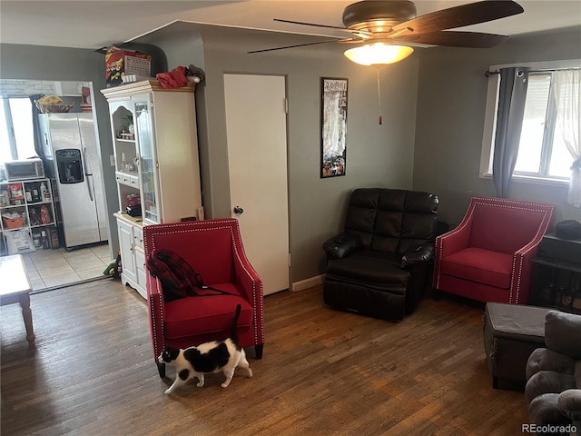 188 S Dale Ct, Denver, CO 80219 - living room featuring a ceiling fan and wood finished floors