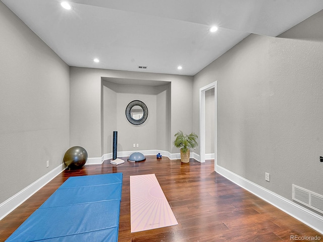 2131 Driver Ln, Erie, CO 80516 - workout area featuring recessed lighting and wood finished floors