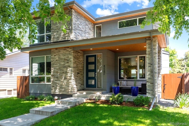 4220 Quitman St, Denver, CO 80212 - modern home featuring covered porch and stone siding