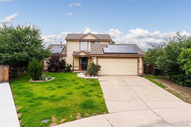 9563 Milwaukee Ct, Thornton, CO 80229 - traditional-style home featuring solar panels, a garage, and concrete driveway