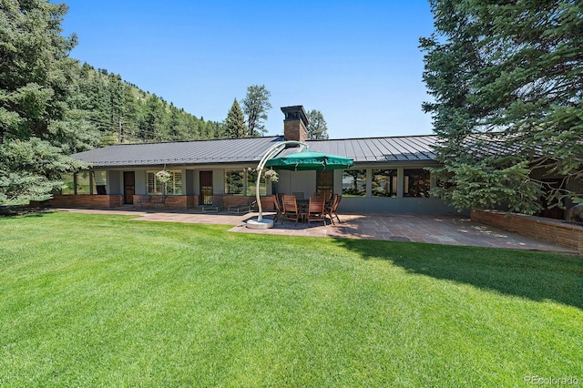 rear view of house featuring a patio area and a lawn