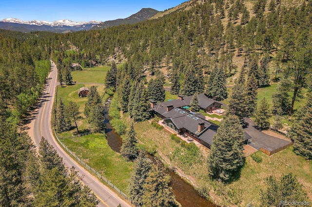 birds eye view of property with a mountain view