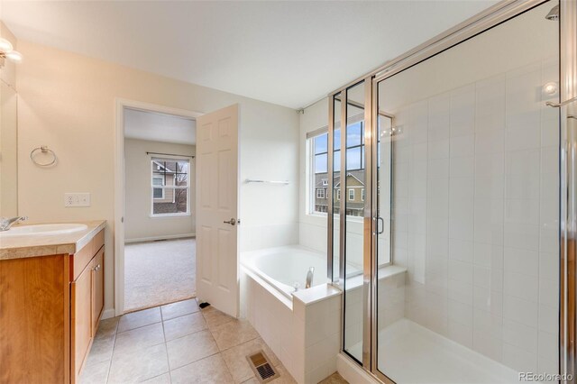 22813 E Briarwood Pl, Aurora, CO 80016 - full bath featuring vanity, plenty of natural light, a garden tub, and a stall shower