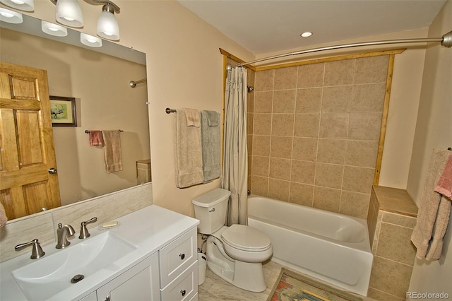 full bathroom with vanity, tile patterned floors, shower / bath combo, and toilet