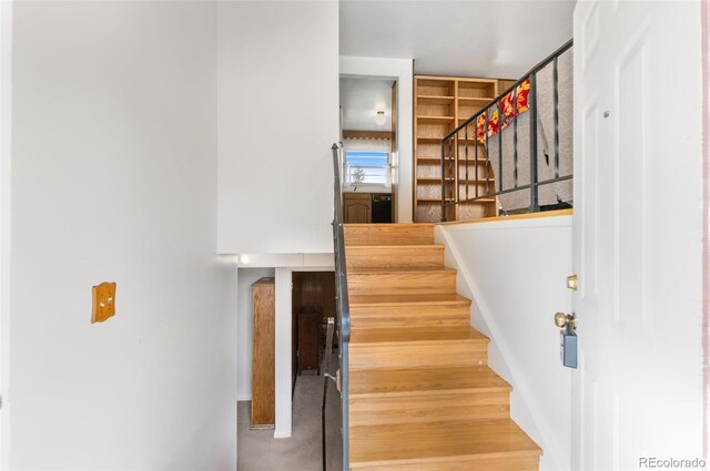 staircase featuring wood finished floors