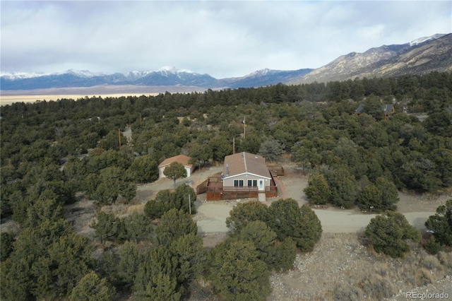 birds eye view of property with a mountain view