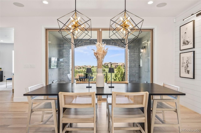 10757 Timberdash Ave, Highlands Ranch, CO 80126 - dining room with a chandelier, light wood finished floors, and recessed lighting