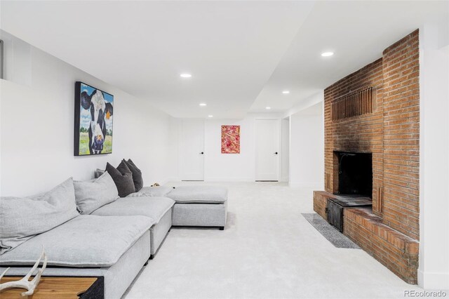 1330 Olive St, Denver, CO 80220 - carpeted living area featuring recessed lighting and a fireplace