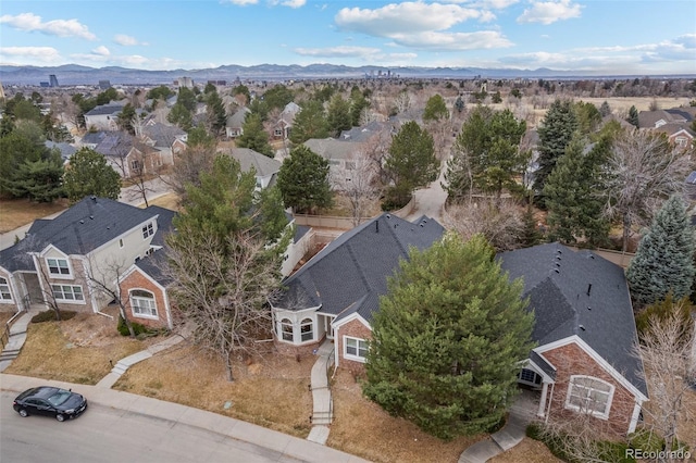 bird's eye view featuring a residential view and a mountain view