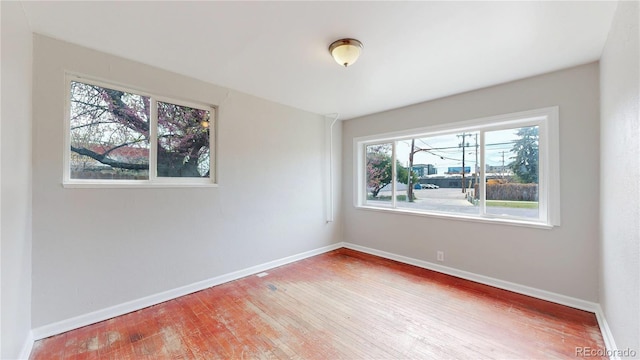 spare room with baseboards, a healthy amount of sunlight, and wood finished floors