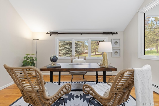 1952 Columbine Ct, Golden, CO 80401 - office area featuring wood finished floors and vaulted ceiling