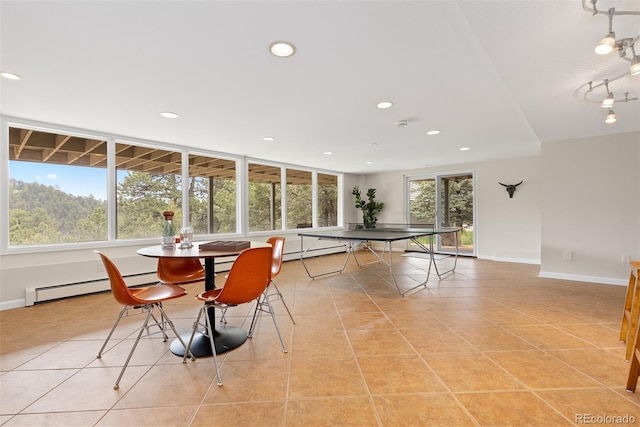 1952 Columbine Ct, Golden, CO 80401 - playroom with baseboard heating, recessed lighting, and light tile patterned floors