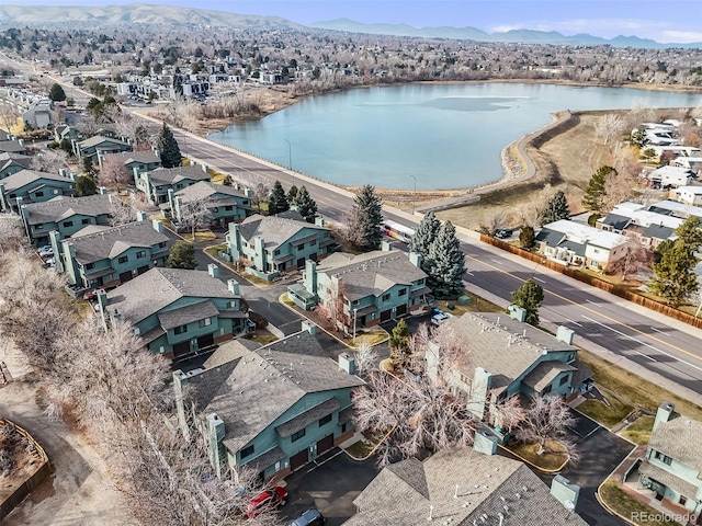 aerial view with a water and mountain view