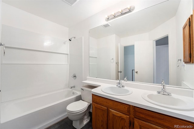 full bathroom with tile patterned flooring, vanity, toilet, and bathtub / shower combination