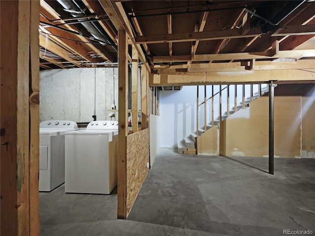 1925 28th Ave Unit 34, Greeley, CO 80634 - unfinished basement with washing machine and dryer and stairway