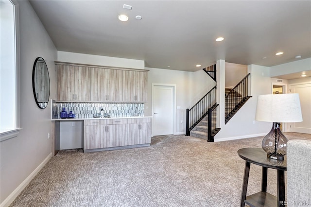 365 Casalon Pl, Superior, CO 80027 - bar featuring stairway, light carpet, recessed lighting, and baseboards