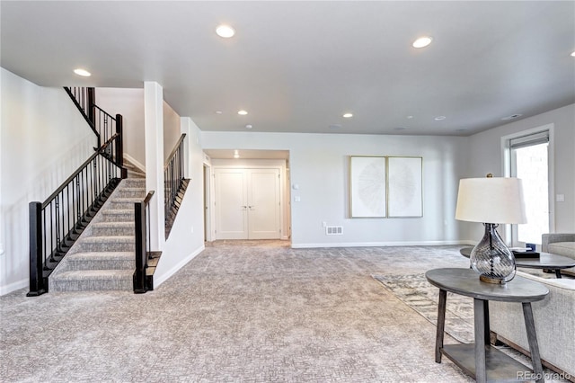 365 Casalon Pl, Superior, CO 80027 - living area with recessed lighting, carpet floors, stairway, and baseboards