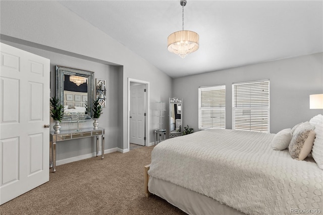 9758 Laredo St Unit 18D, Commerce City, CO 80022 - carpeted bedroom with a chandelier, baseboards, and vaulted ceiling