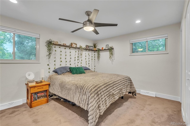 3163 S Boston Ct, Denver, CO 80231 - carpeted bedroom featuring baseboards, ceiling fan, and recessed lighting