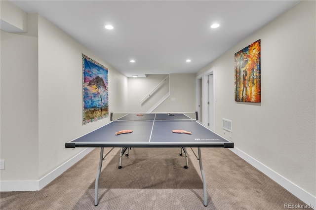 3163 S Boston Ct, Denver, CO 80231 - rec room with carpet, baseboards, and recessed lighting