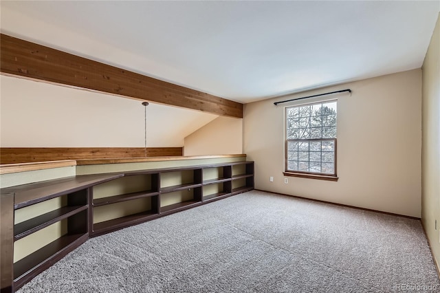 interior space with lofted ceiling with beams