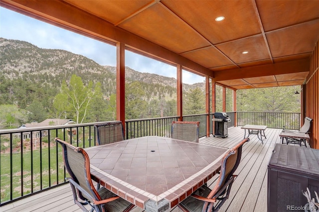 178 Cree Ct, Lyons, CO 80540 - wooden terrace with a mountain view, outdoor dining space, and area for grilling