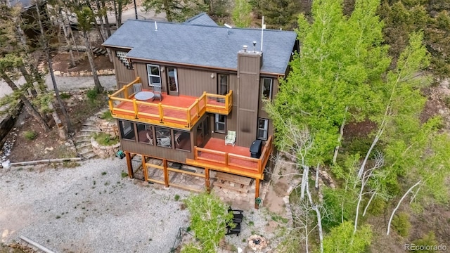 2028 Redhill Rd, Fairplay, CO 80440 - rear view of house with a shingled roof and a wooden deck