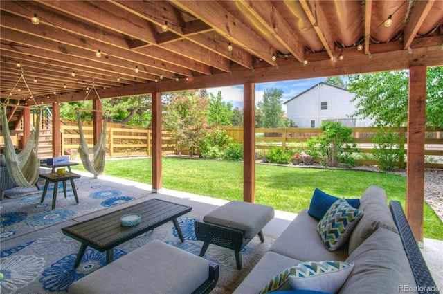 8140 S Storm King Peak, Littleton, CO 80127 - fenced backyard featuring an outdoor living space and a patio