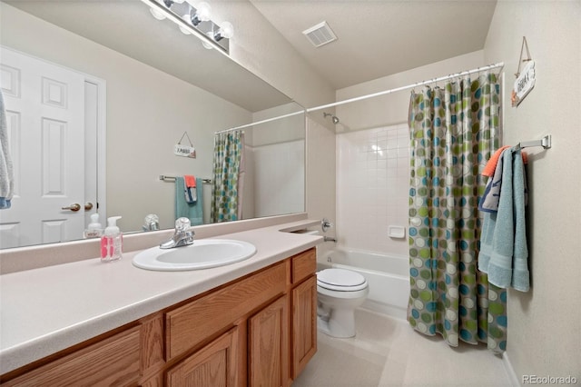 full bathroom with vanity, toilet, and shower / tub combo
