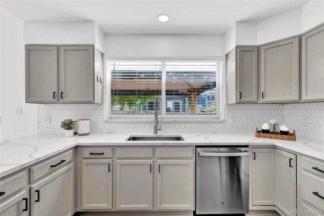 275 S Pembrook St, Castle Rock, CO 80104 - kitchen with dishwasher, a sink, gray cabinets, and plenty of natural light